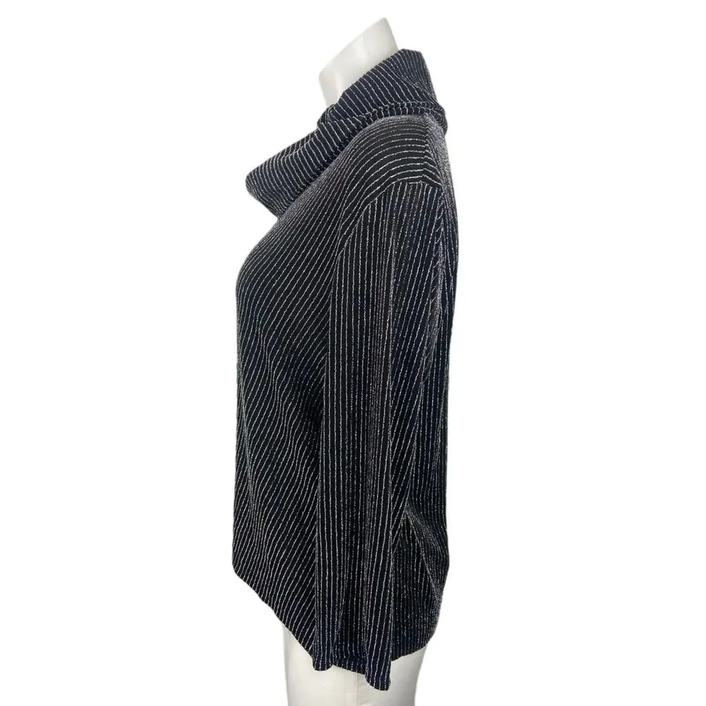 Rudy Rd Black Metallic Pinstripe Turtleneck Long Sleeve Pullover Sweater Top M